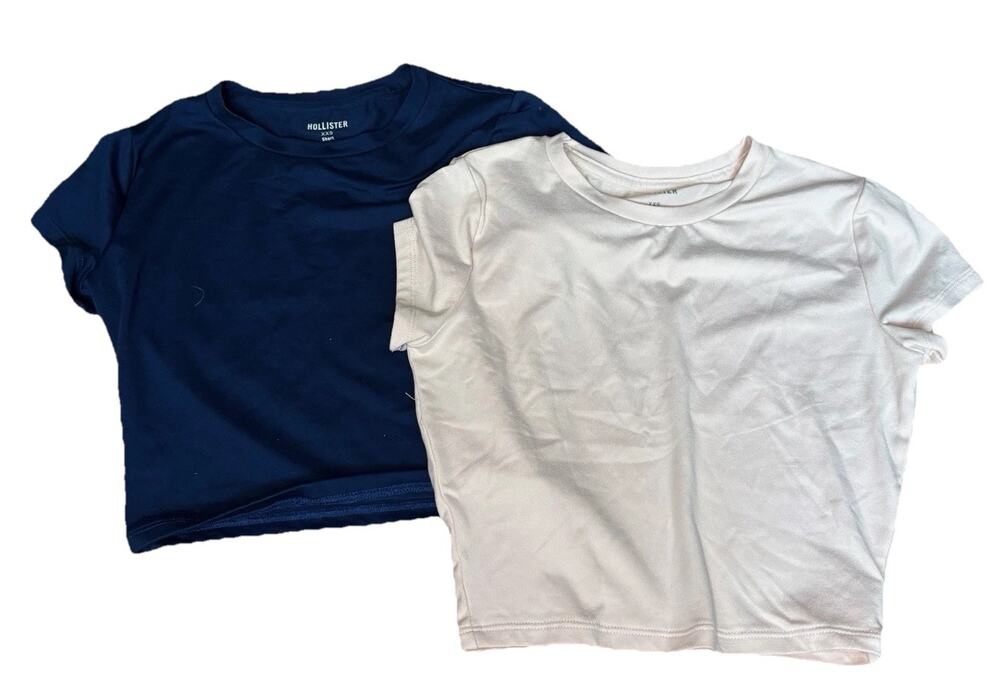 Hollister Cropped Crewneck Short Sleeve T-Shirt Bundle White Navy Blue Sz XXS